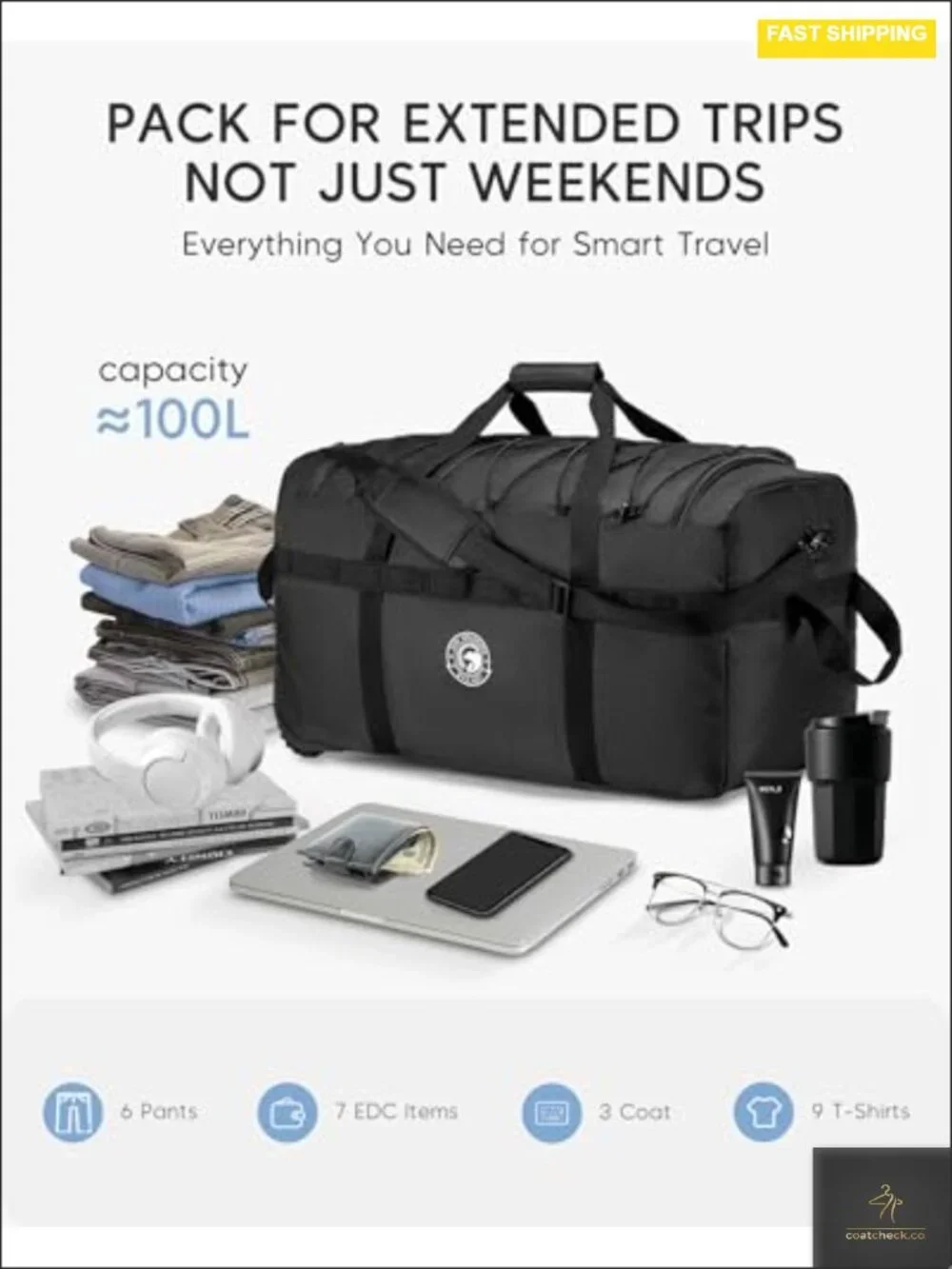 100L Rolling Foldable Duffle Bag, Heavy Duty Oxford Travel Duffel with Wheels,